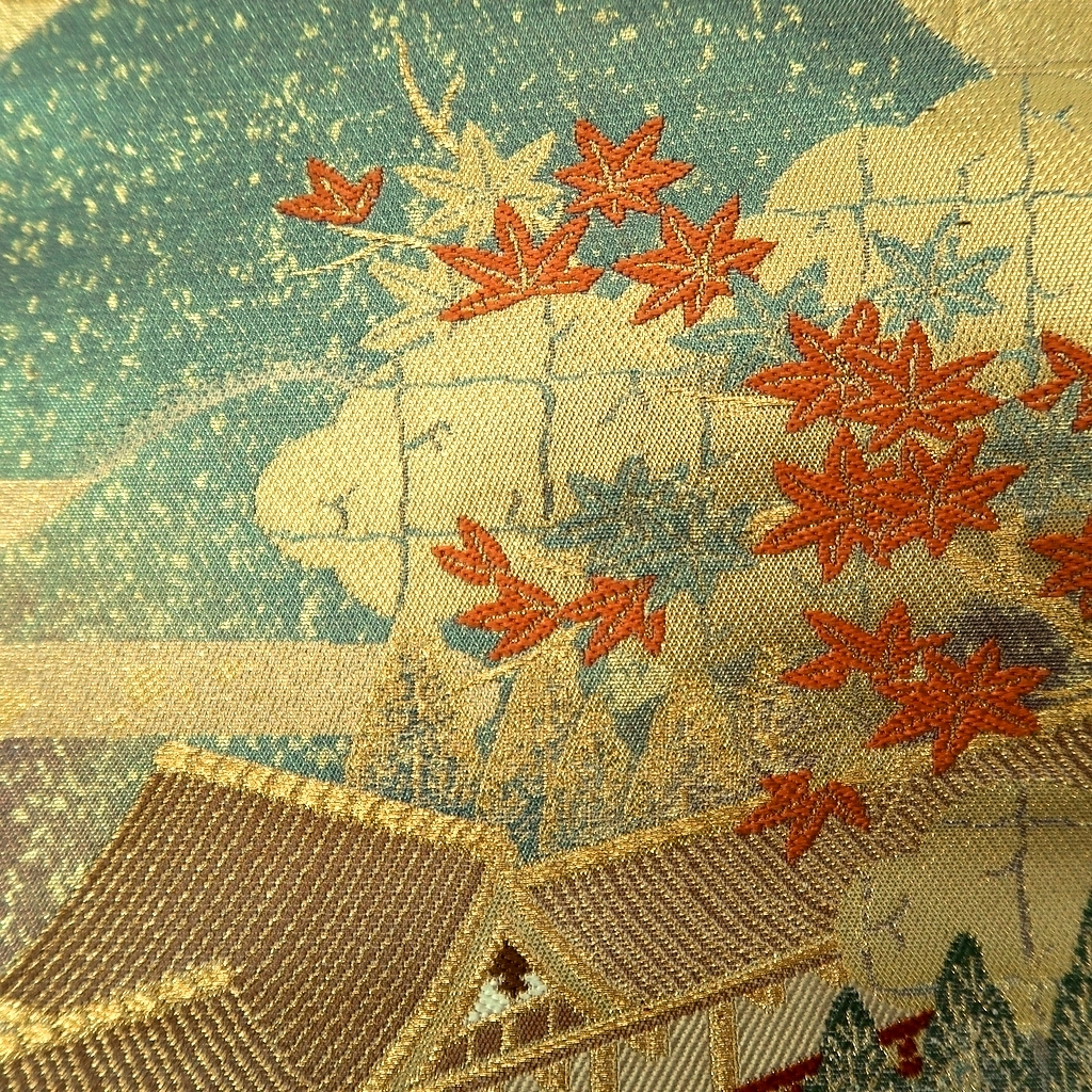 BB278V6 Silk Japanese Kimono Fukuro Obi Bird Pagoda Zen