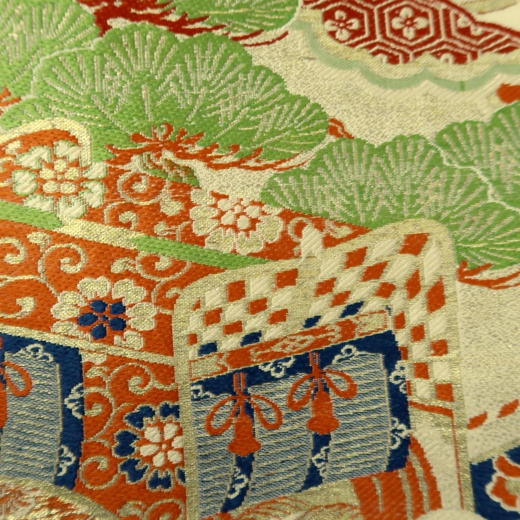 桜子さん専用　大日月、長形大短冊特大、三つ組+ミニ剣山（B級品）おまけ BB281V6 Silk Vintage Japanese Kimono Maru Obi Pine Tree